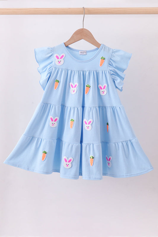 Blue Bunny Carrot Sequin Tiered Ruffle Dress
